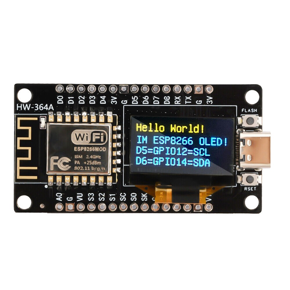 NodeMCU ESP8266 Board with 0.96″ OLED Display CH340 yellow blue WiFi Type C USB