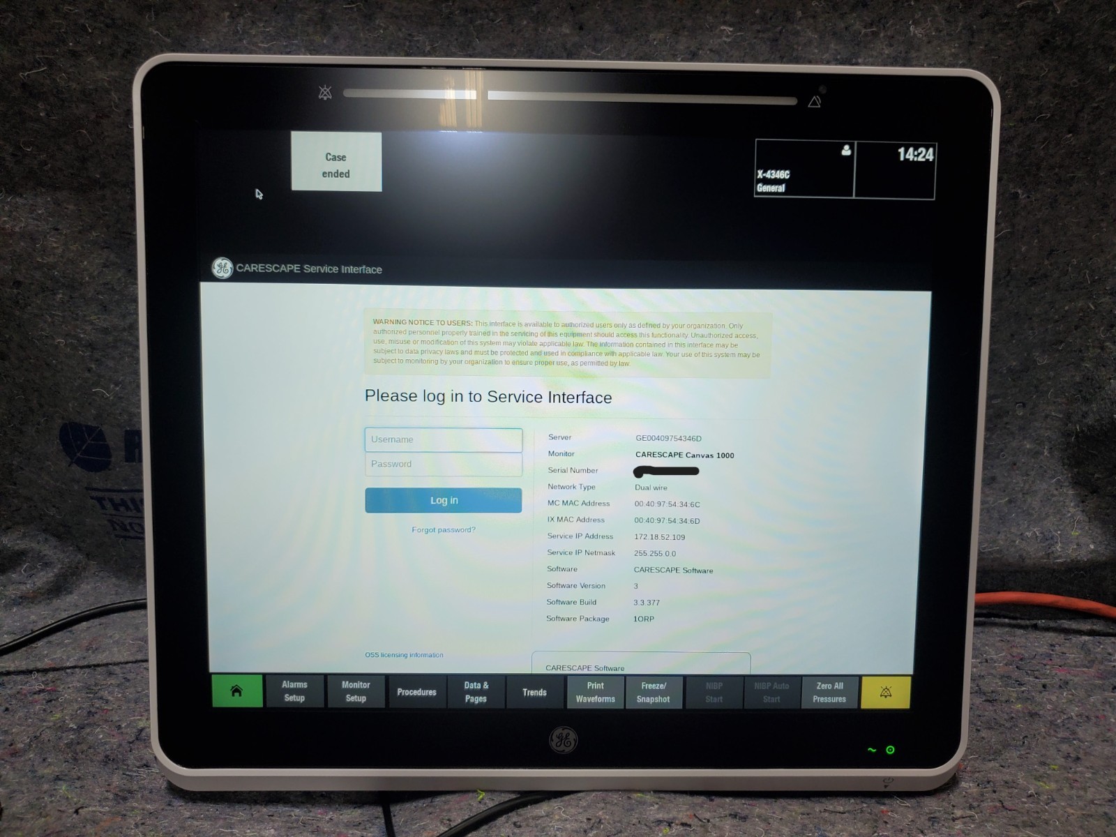GE Carescape Canvas 1000 Patient Monitor 2024 5876727