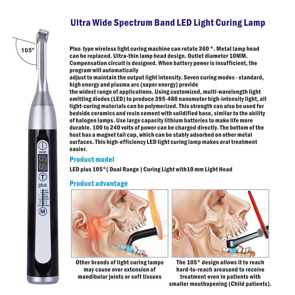 Dental Wireless LED Curing Light Lamp 1 Second Curing High Power 2500 mw/cm²
