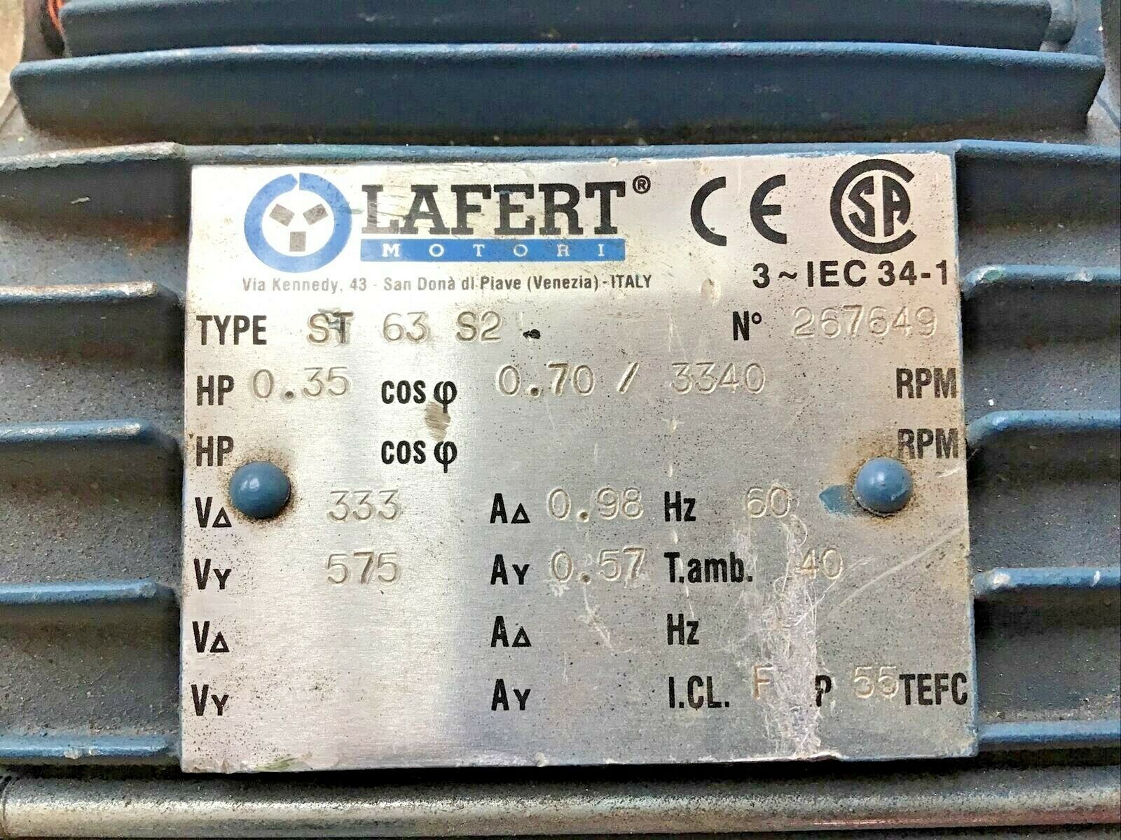 LAFERT MOTORS 0.35HP F1536 ST-63-S2 **LISTED AS USED BUT MAY BE OPEN BOX** (VR9)