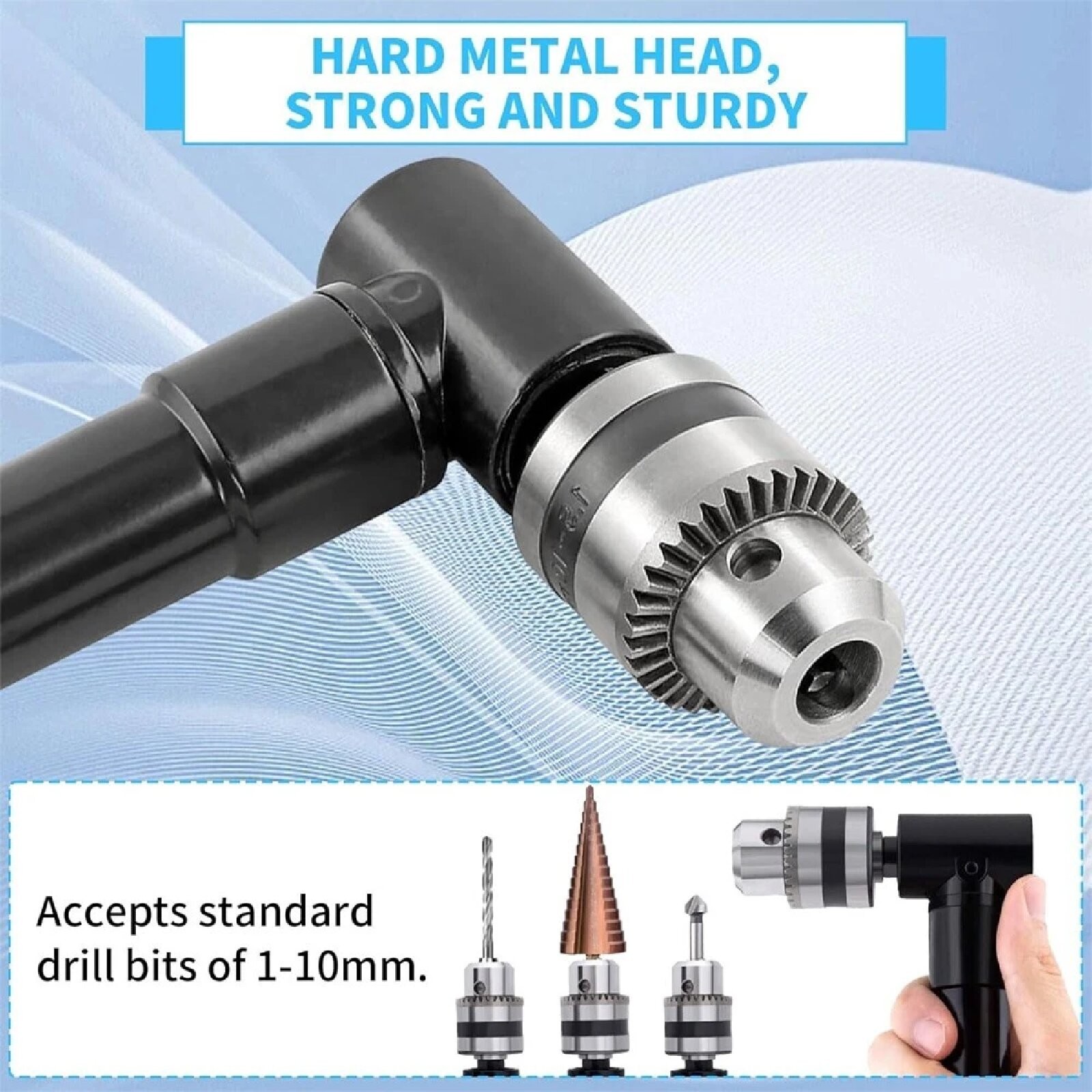 90-Degree Cordless Right Angle Drill Adapter with Adjustable Handle, 3/8″ Chuck