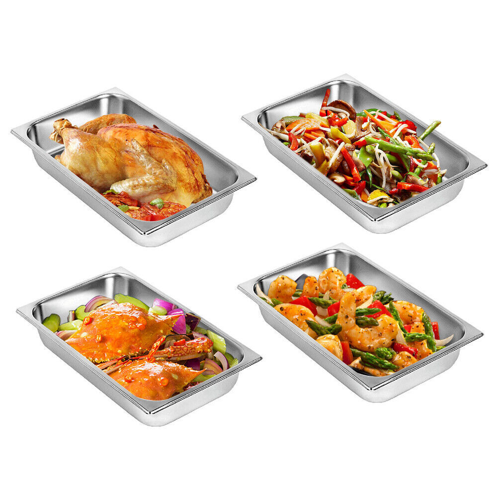 4-Pack Hotel Pans Commercial Steam Table Pan w/ Lid Stainless Steel Food Pan US