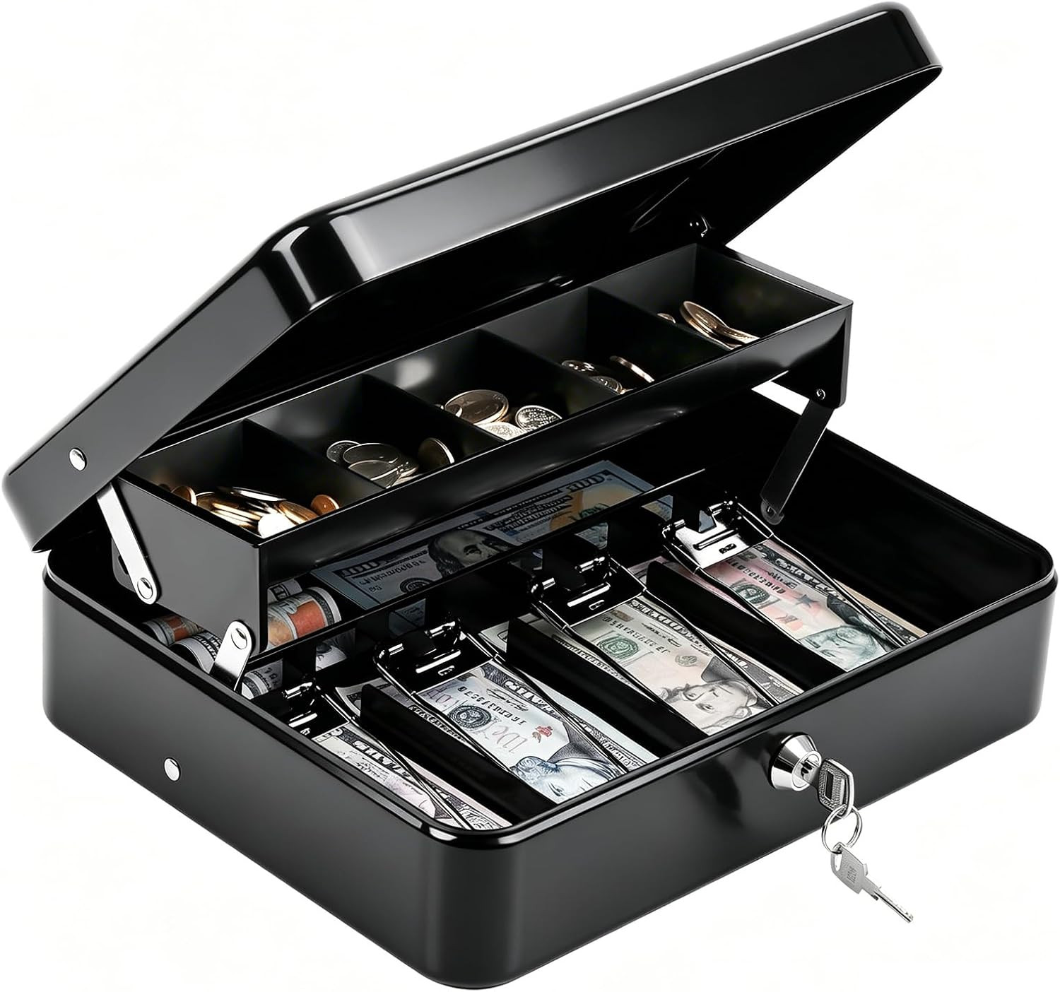 Cash Box with Key Lock–0.7Mm Thick Metal Money Box for Flea Market Vendors, Craf