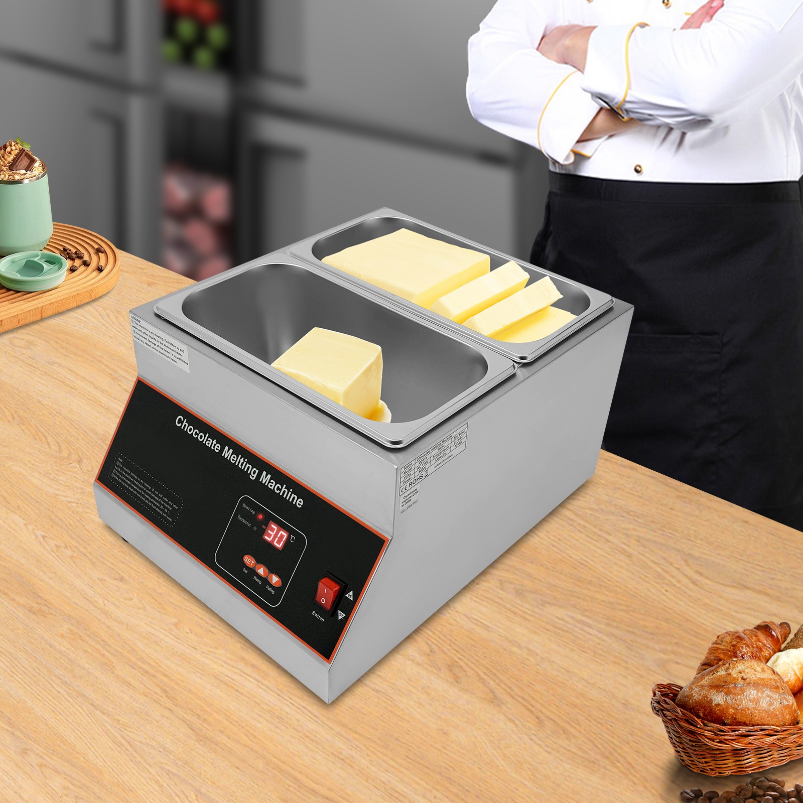 2-Pot Chocolate Melting Machine 26.46 Lbs 201 Stainless Steel 110V 500W