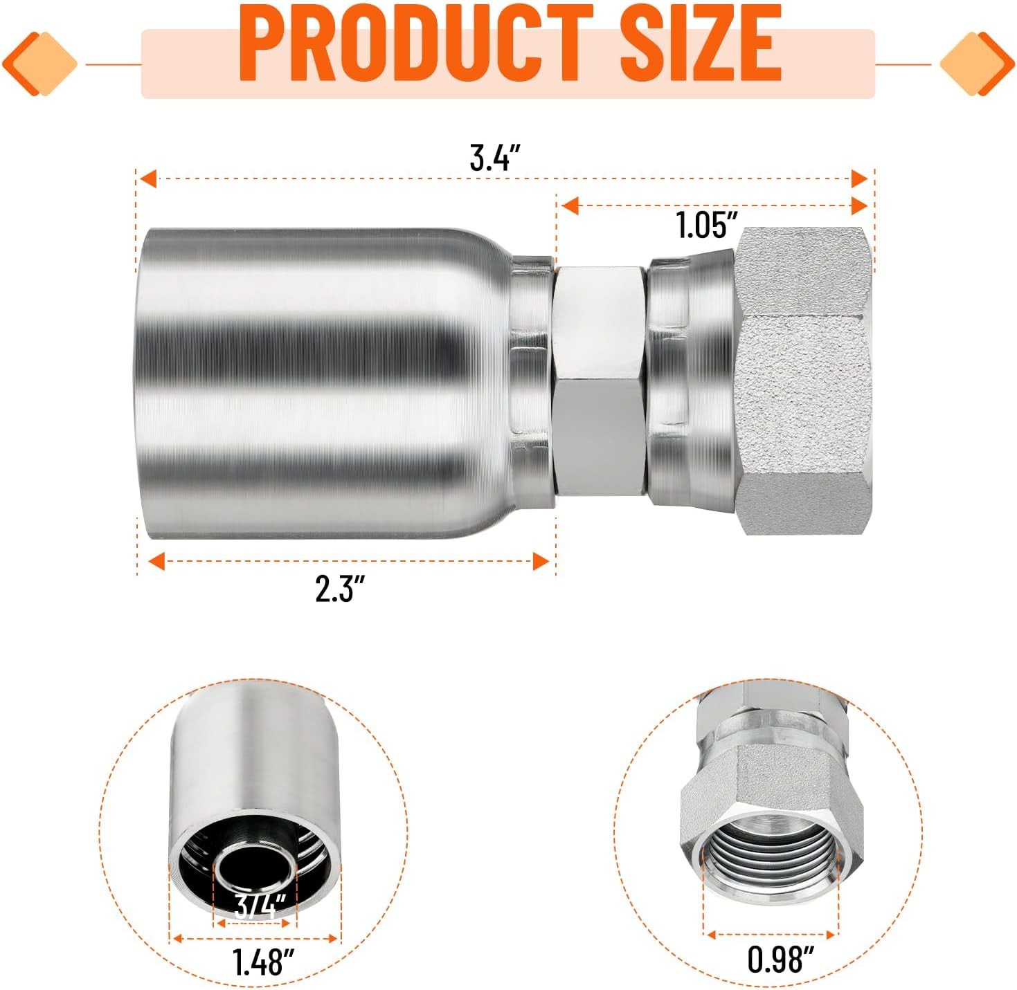 12 Pack Hydraulic Hose Fittings: 3/4″ I.D. Hose x 3/4″ JIC 37° Flare Female NEW