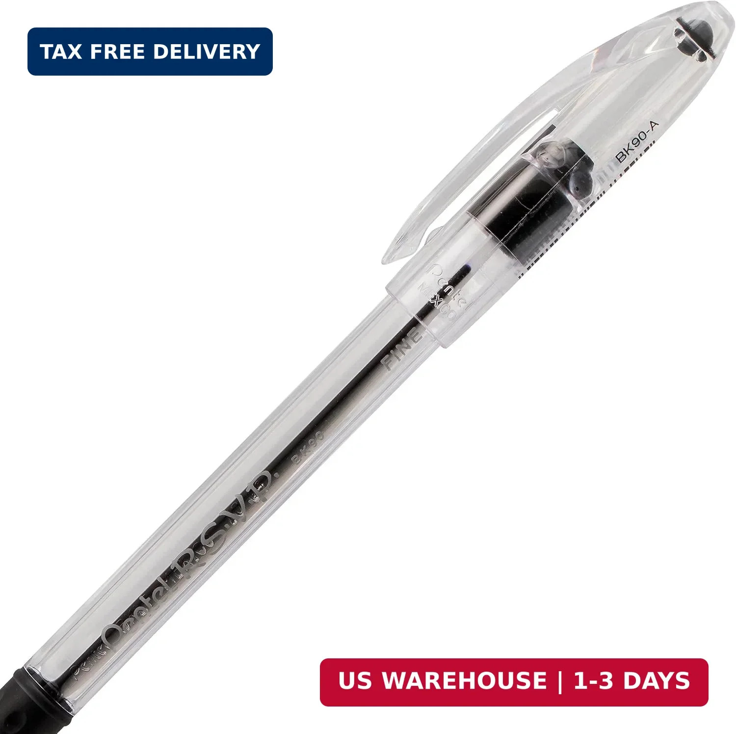 Pentel RSVP Ballpoint Pen, (0.7mm), Fine Line, Black Ink, Pack of 5 (BK90PF5A)