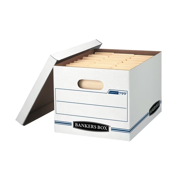 Bankers Box Basic Duty Letter/Legal File Storage Box with Lids, 10 Pack, White