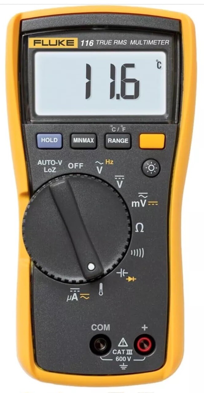 Fluke 116 HVAC AC/DC600V True RMS Digital Multimeter,Temp ,Capacitance ,Ohm,Freq