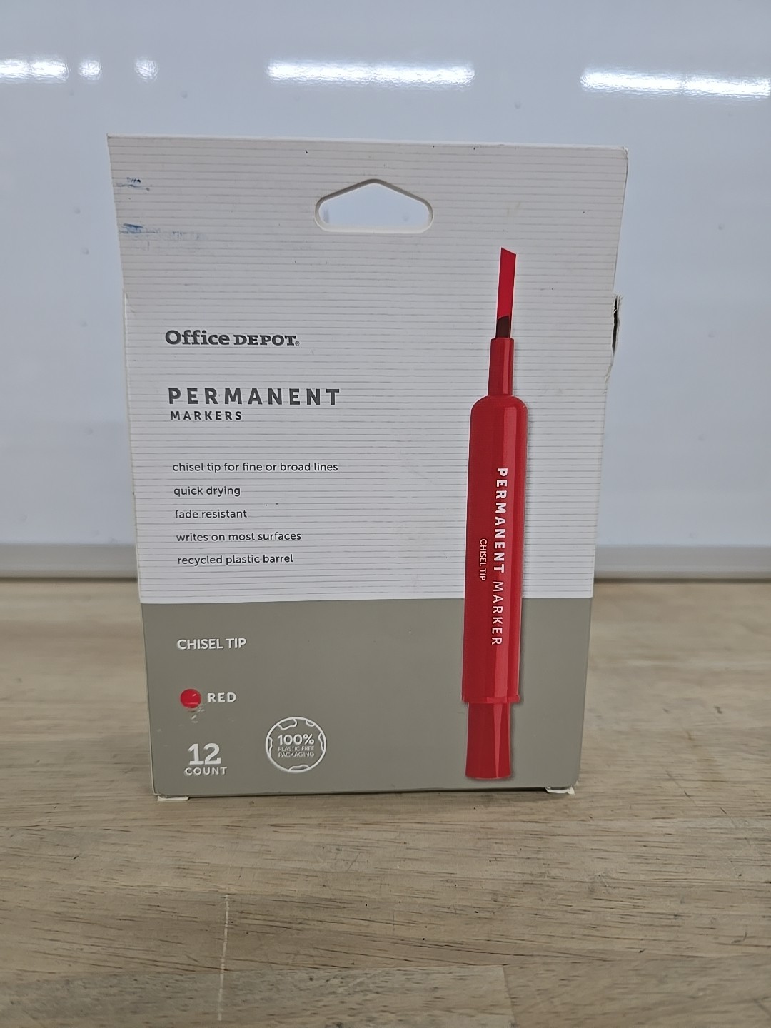 Office Depot Permanent Markers, Chisel Point, Red Ink, 12-Pack recycled plastic