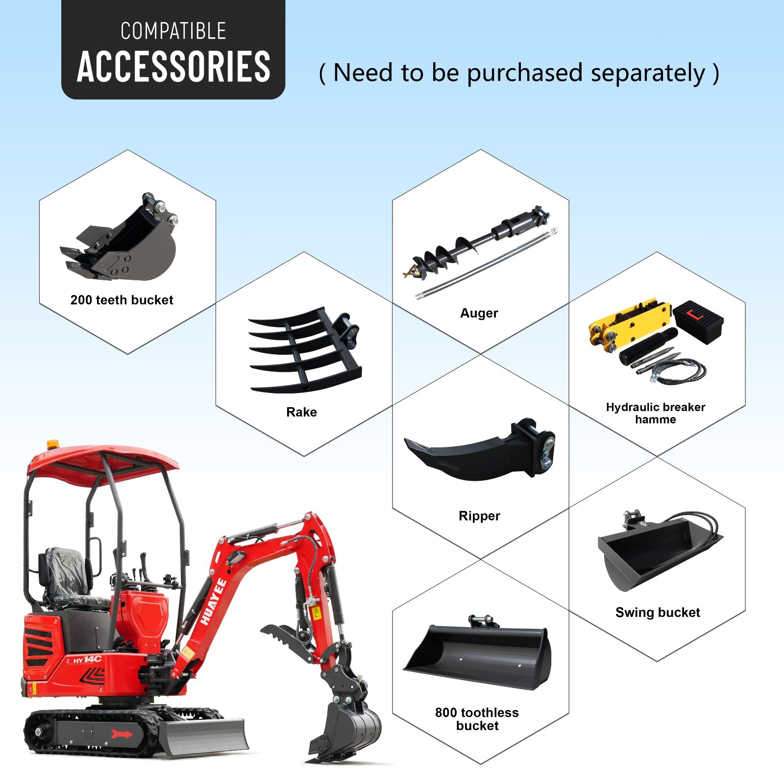 Mini Excavator 1 Ton 1.4Ton Digger 13.5hp Gas Tracked Crawler B&S EPA Engine.