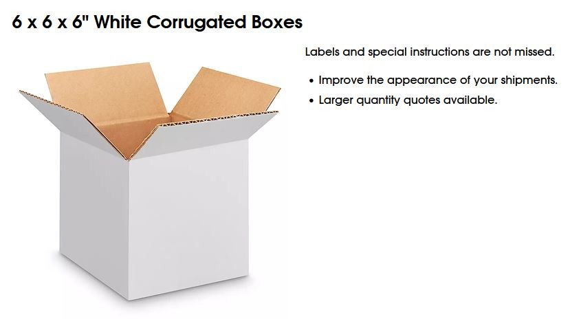 Uline Corrugated White 6x6x6 Shipping Box For S-16497 Insulated Liners 25 Pack