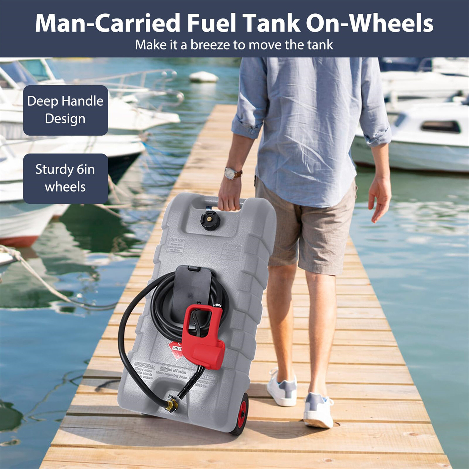 15 Gal Portable Fuel Tank Caddy, Manual Siphon Pump & 10FT Hose for Gas Diesel