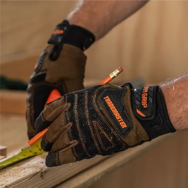 Firm Grip Trademaster Padded Knuckles & Touchscreen Tan Duck Canvas Work Gloves