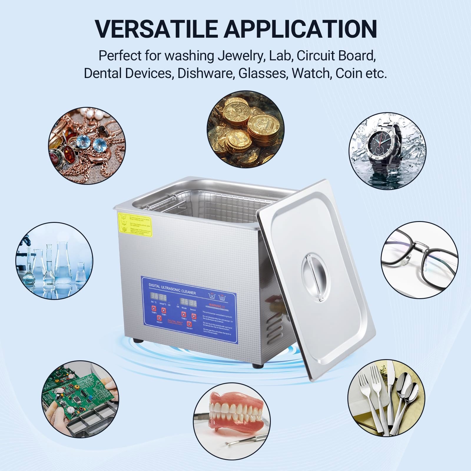 10L Ultrasonic – 240W, 40kHz, Digital Timer & Heater, Heavy-Duty Lab Cleaner