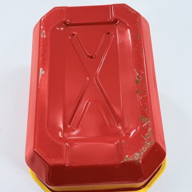 Vintage Blitz 2.5 Gallon Spare Fuel Tank Gas Can Red Metal w/ Yellow Tray