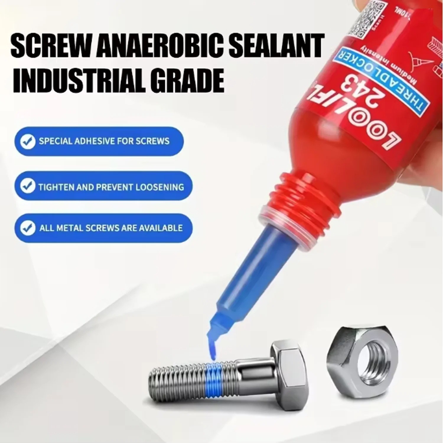 LOOLIFL Blue Thread Locker 243 Nuts-Bolts Locker, Screw Adhesive Lock Tight Seal