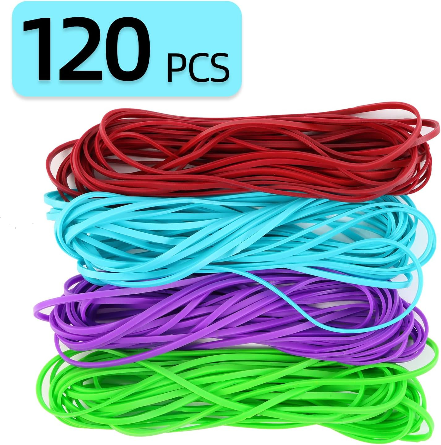 Large Heavy Duty Rubber Bands – 120 Pcs, 7X1/8 Inches, Assorted Colors, Office &