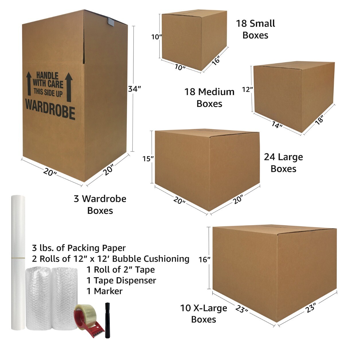 UBMOVE 7 Room Wardrobe Kit 70 Corrugated Moving Boxes with Packing Supplies