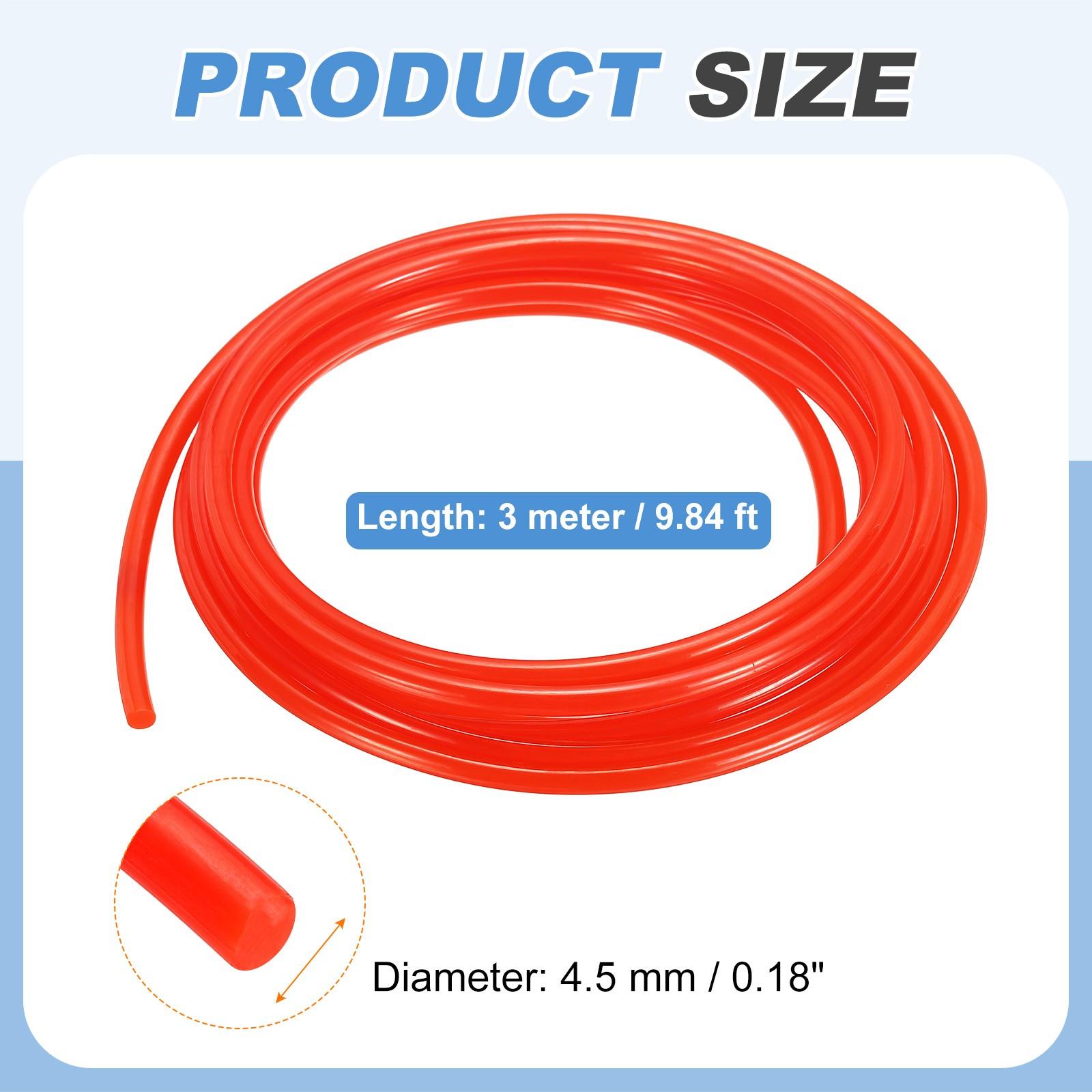 PU Transmission Belt, 4.5mm Dia 10ft (3 Meters) Length (Smooth Surface, Orange)