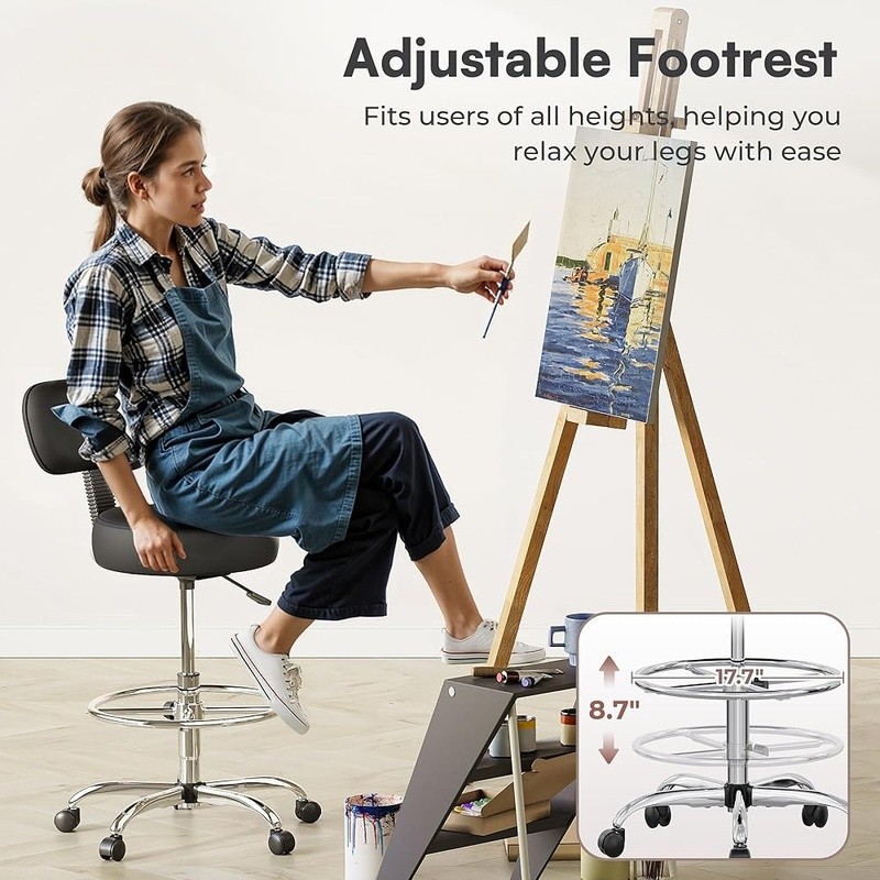Drafting Chair with Back Adjustable Foot Rest Rolling Stool Office Desk Chair