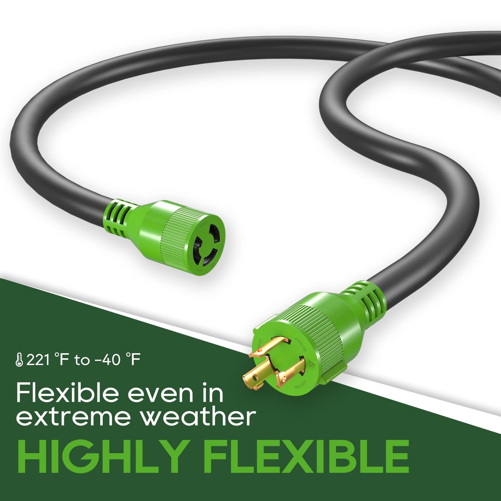 30 Amp 40ft Generator Extension Cord, ETL Listed, NEMA L5-30P/L5-30R, 10 Gauge