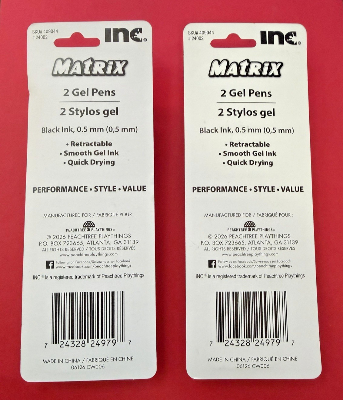 INC Matrix 0.5mm Ultra Fine Black Ink Retractable Gel 4 Pens -Pack Purple
