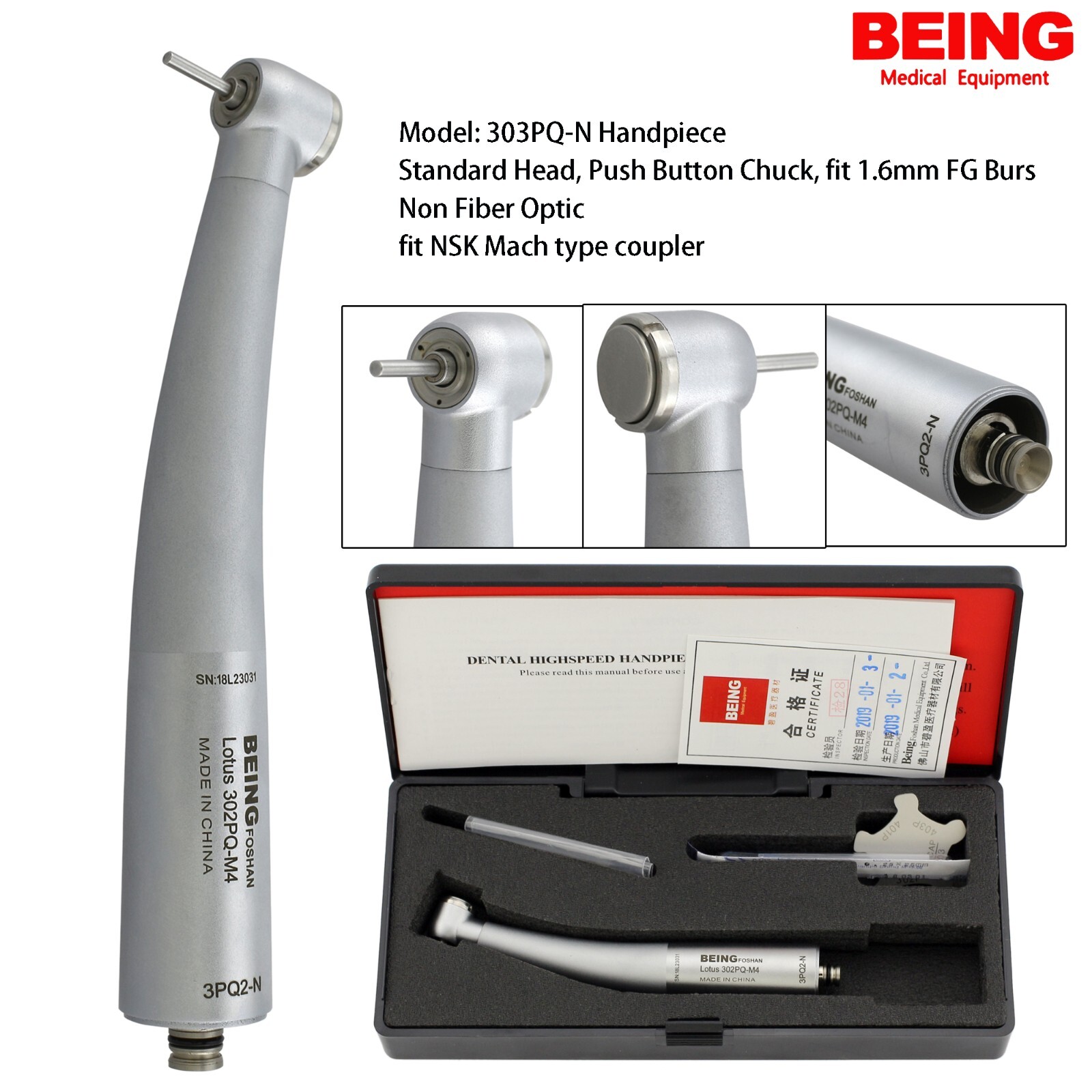 BEING Dental Handpiece High Speed Turbine Fiber Optic LED NSK Phatelus Coupler