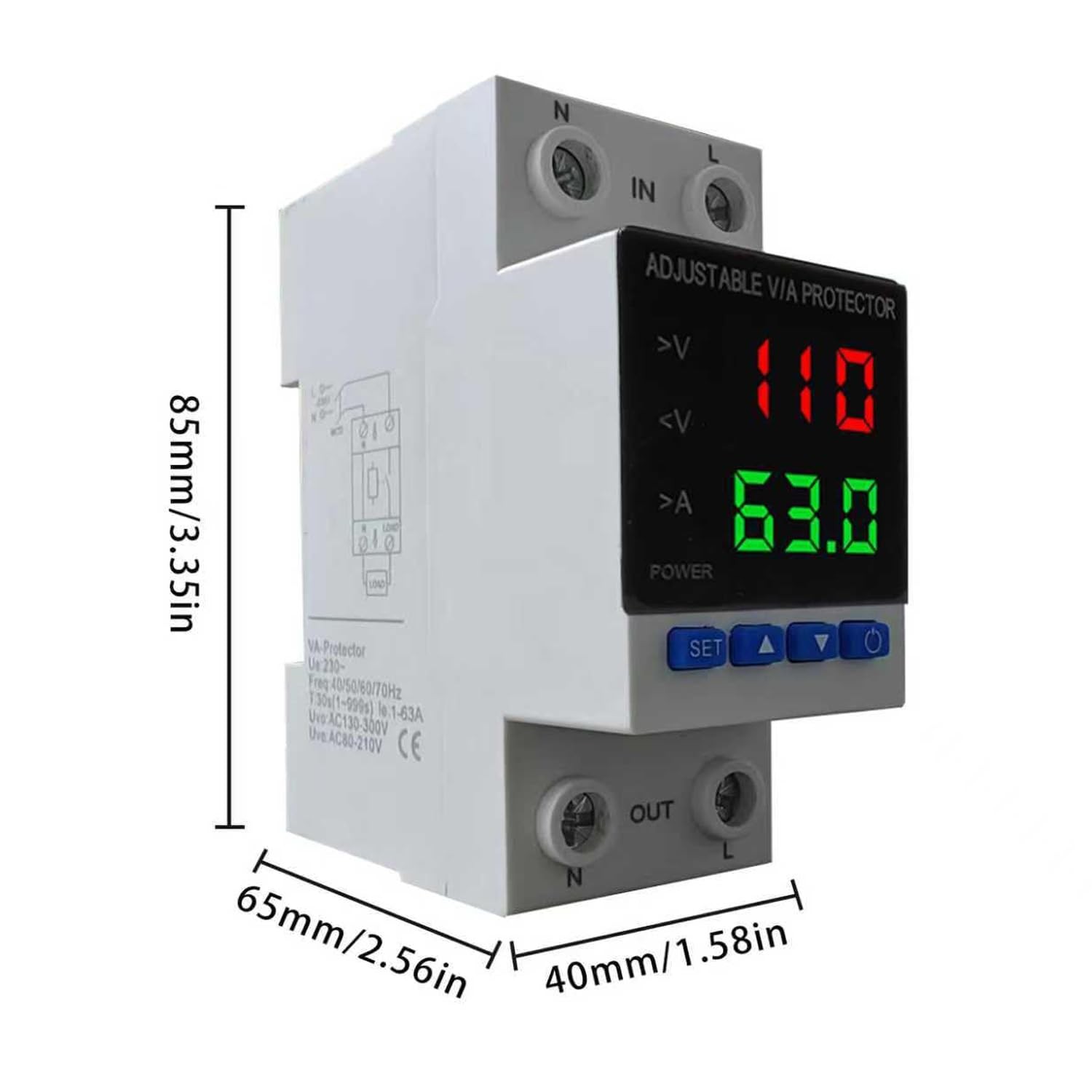 Voltage Protector AC 110V 220V/DC 80-300V 1-63A Adjustable Smart Circuit