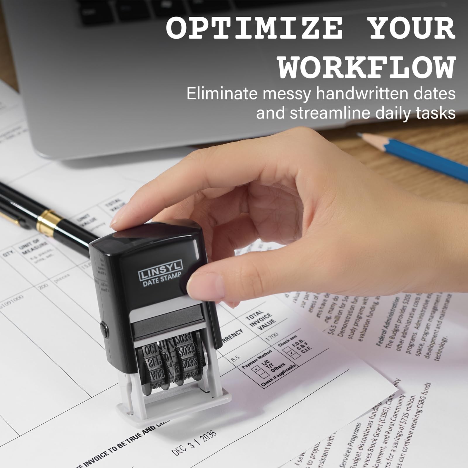 SelfInking Date Stamp, 12Year Adjustable Date Stamper with Builtin Black Ink