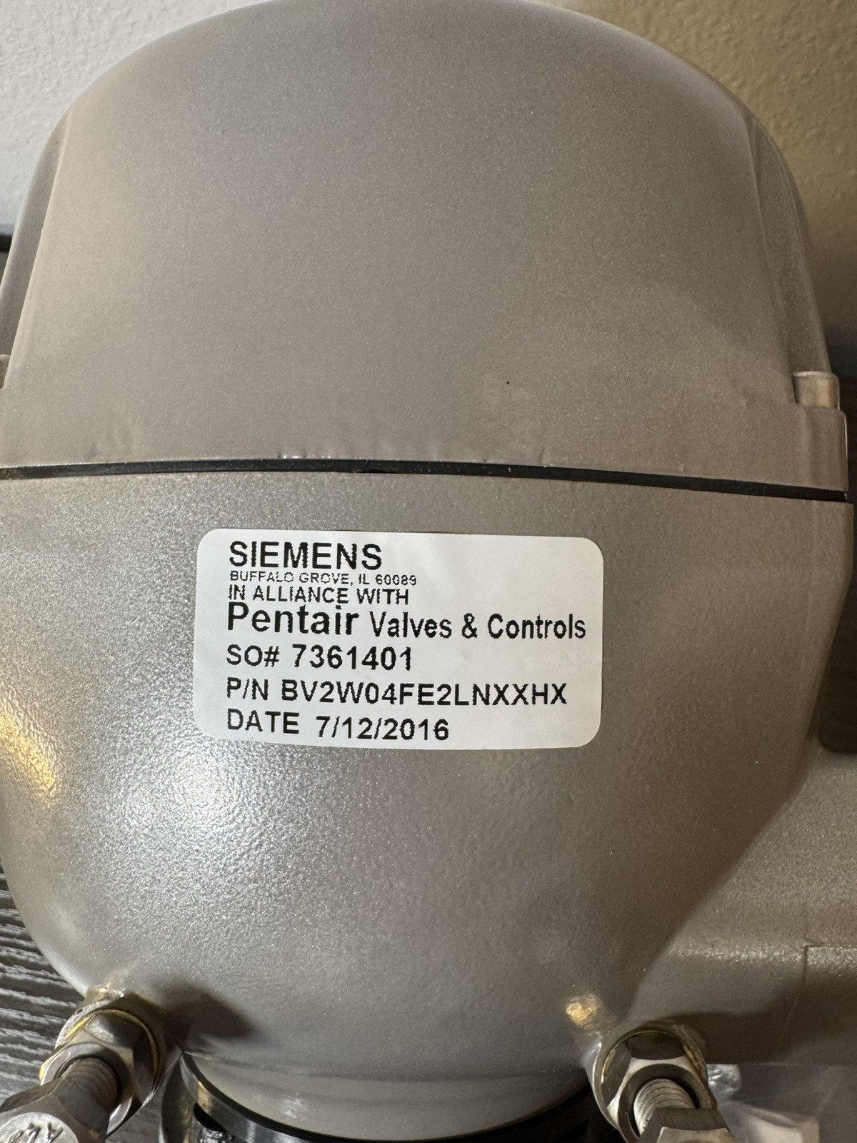 Keystone EPI2 E6 Actuator Butterfly Valve Siemens 4″