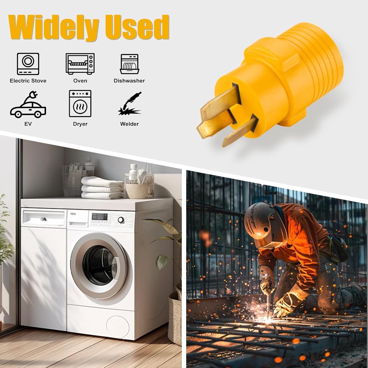 NEMA 10-50P to 6-50R Welder Adaper Plug, 50Amp 240V 3 Prong 3 Yellow