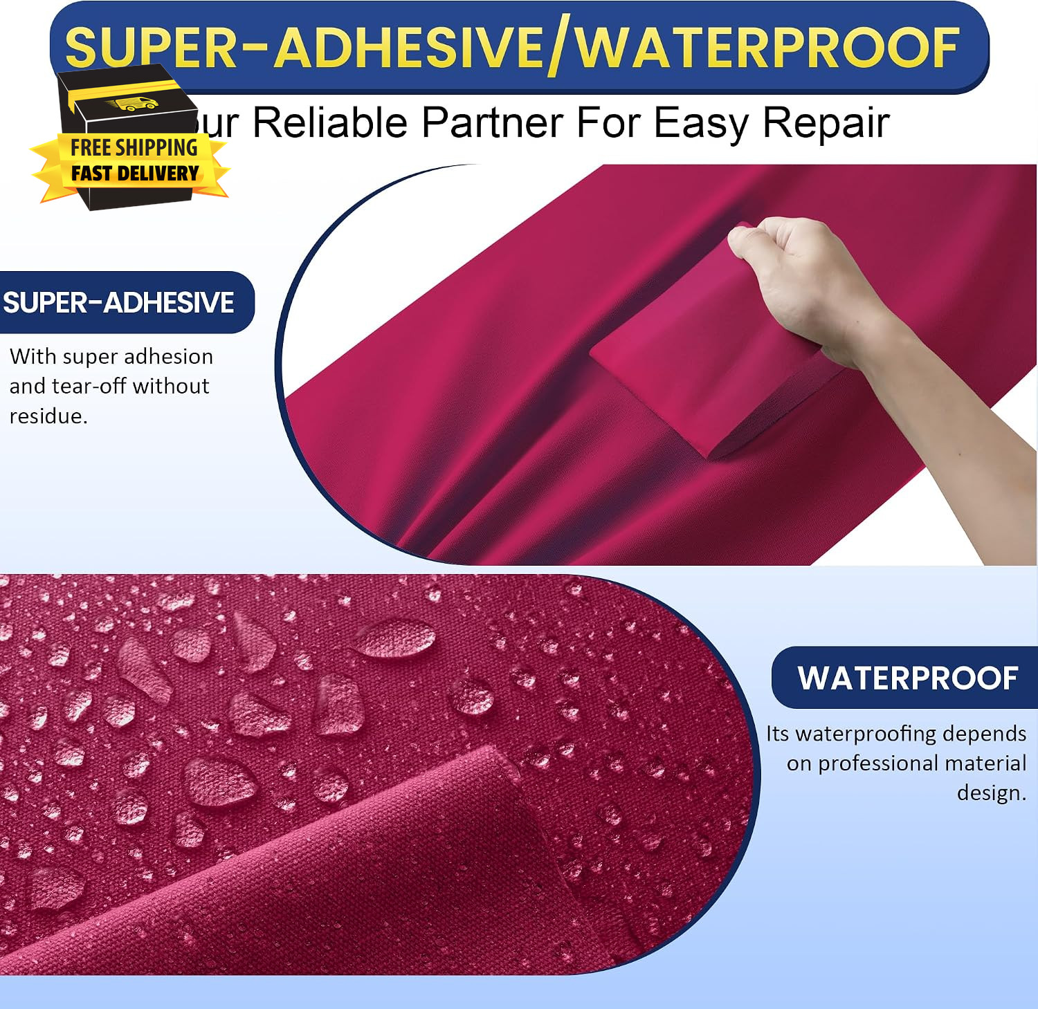 Self-Adhesive Canvas Repair Tape, 4″ X 80″ Waterproof Canvas Repair Patch, Fabri