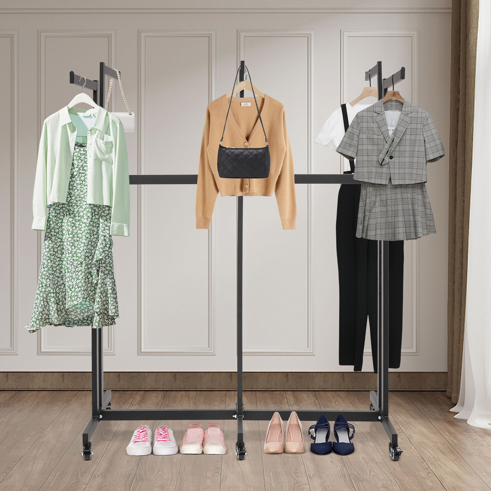 6 Arms Clothing Display Retail Rack Adjustable Floor Standing Metal Garment Rack