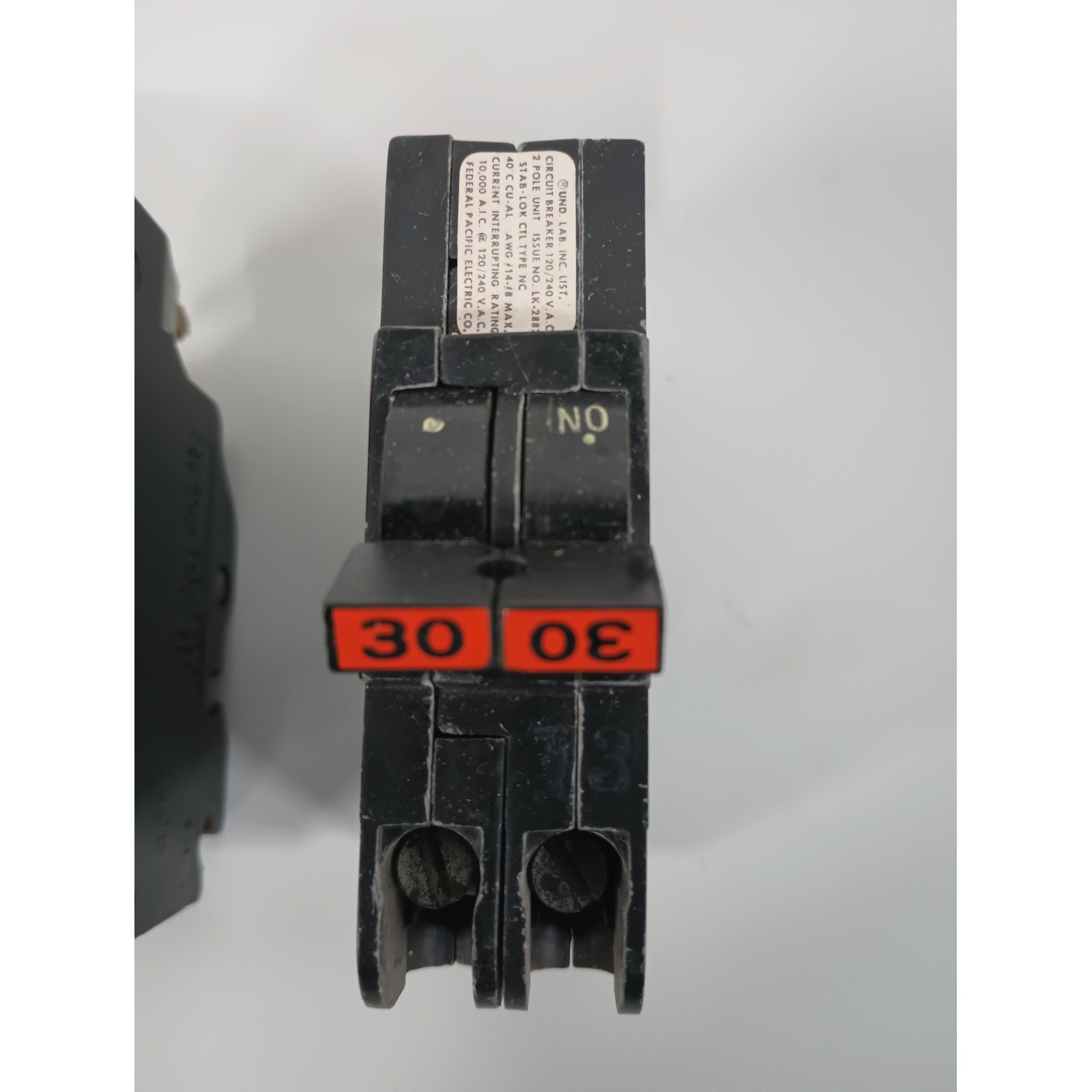 Lot of 2 Federal Pacific Electric FPE Stab-Lok 30 Amp 2-Pole Circuit Breaker NC