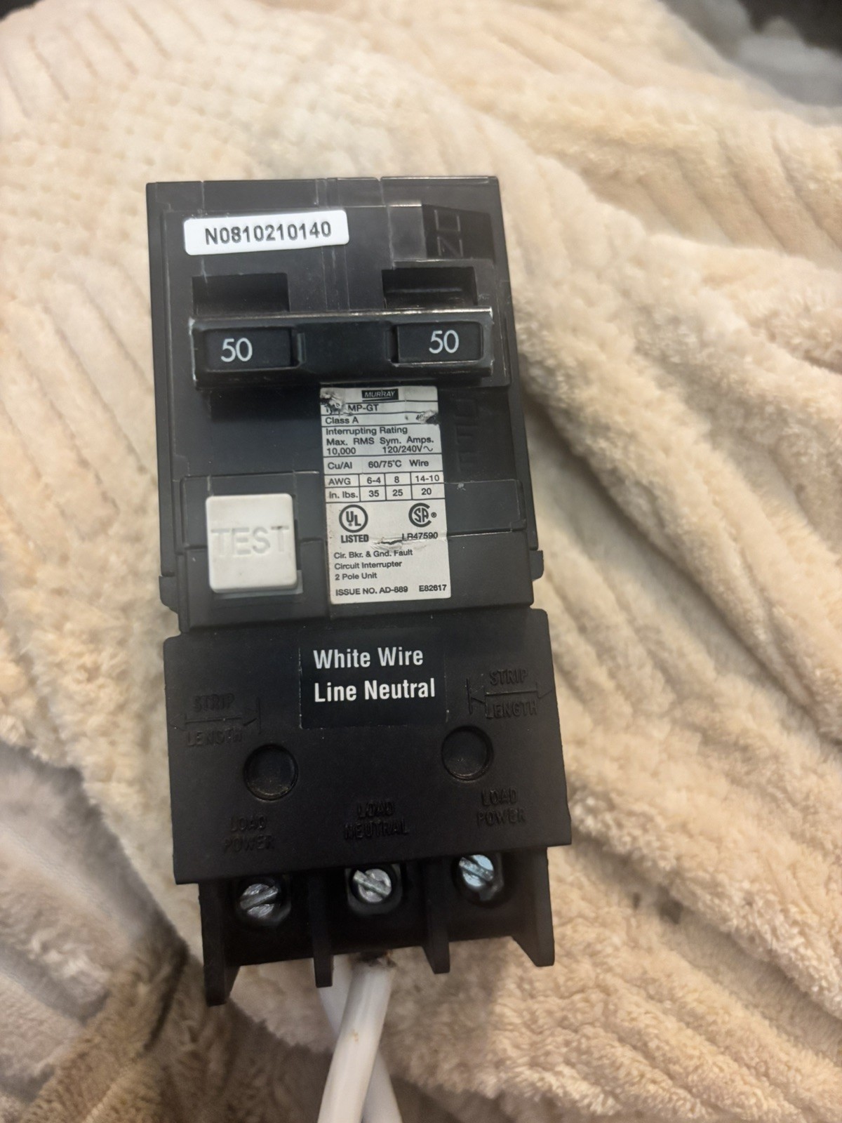 Murray MP-GT 50 Amp 2 Pole GFCI Circuit Breaker 120/240V Class A TEST