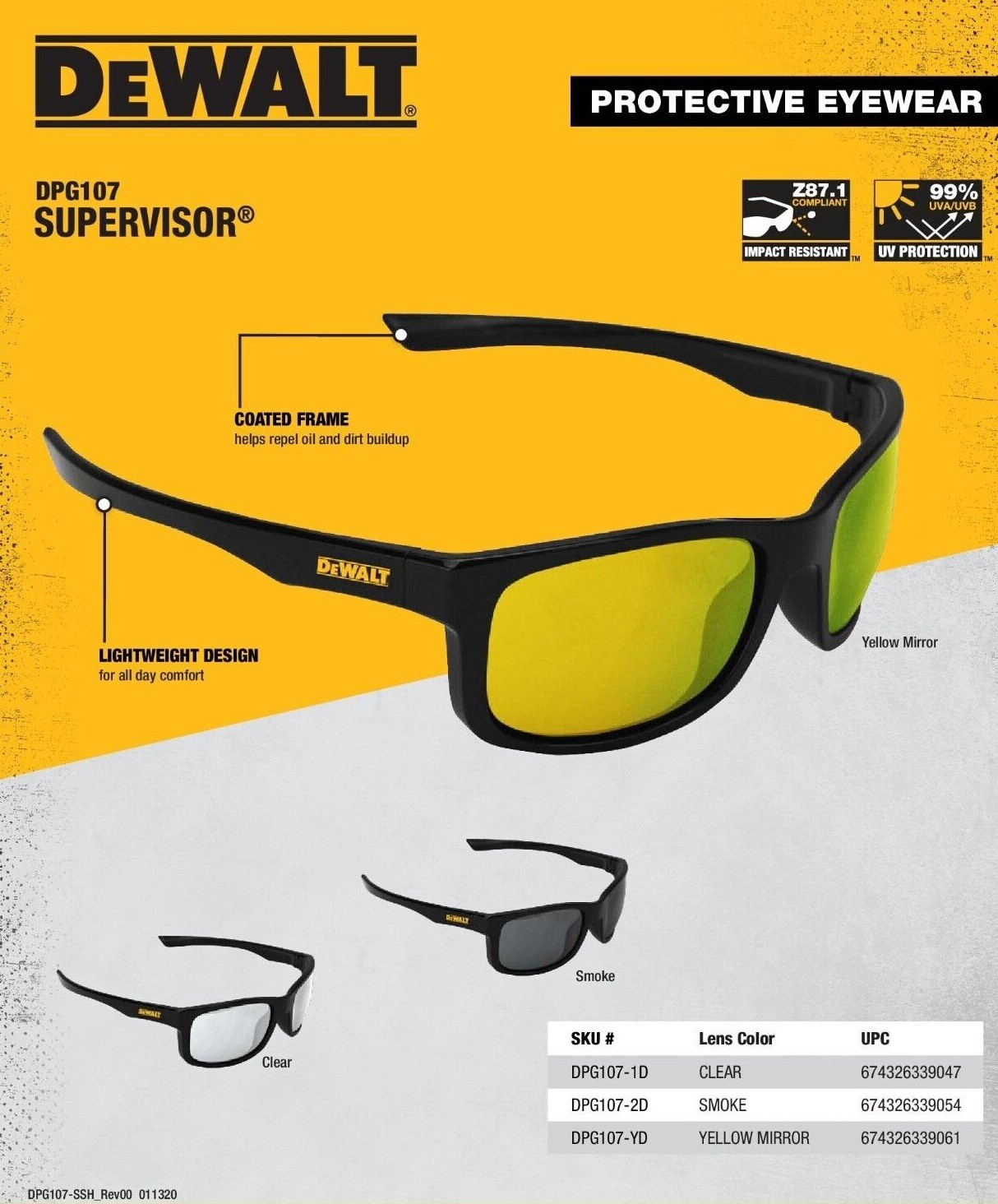 DeWalt Protective Safety Glasses Sport Work Sunglasses Work Eyewear UV ANSI Z87+
