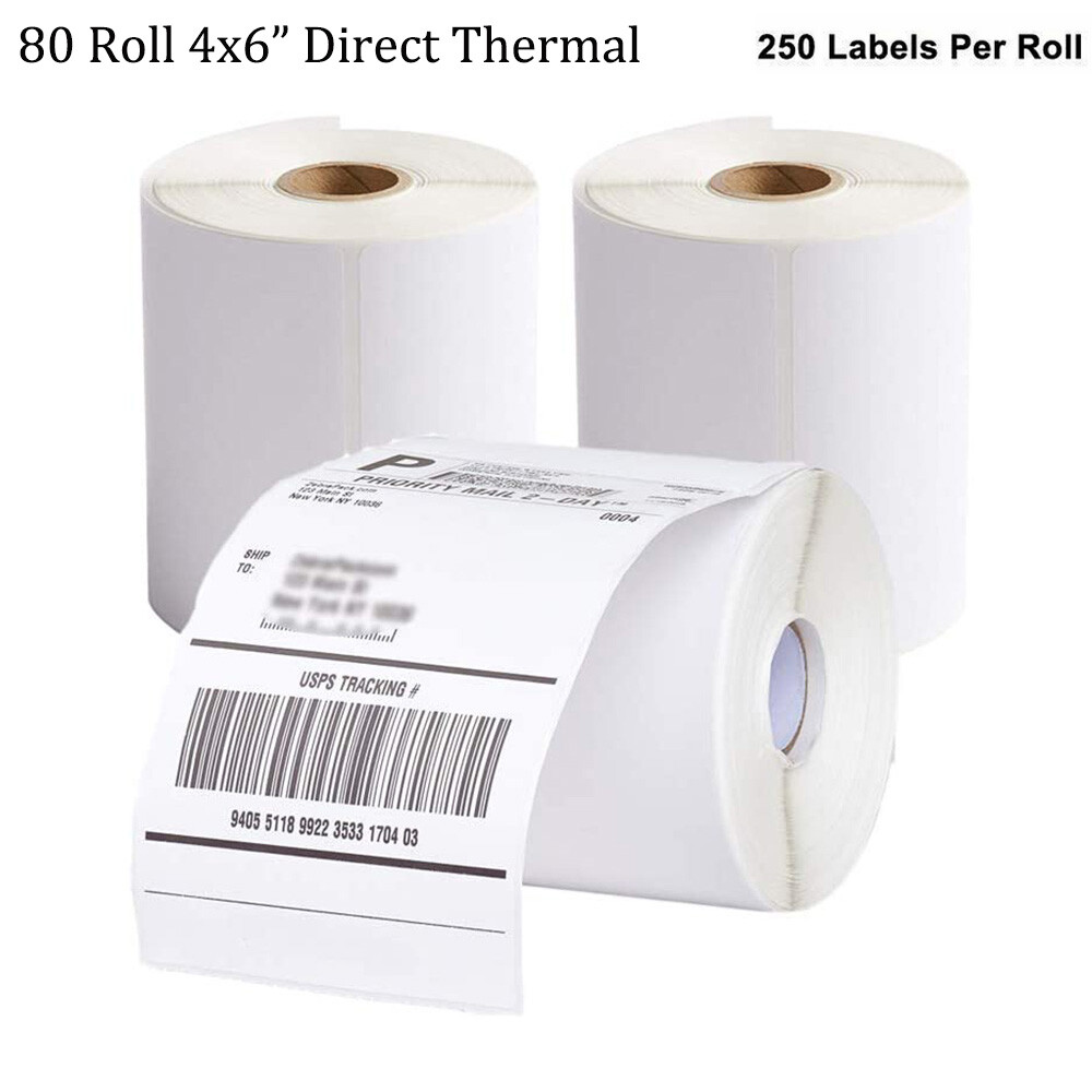 80 Rolls 4×6 Direct Thermal Labels 250/Roll For Zebra Eltron LP2844 ZP450 US