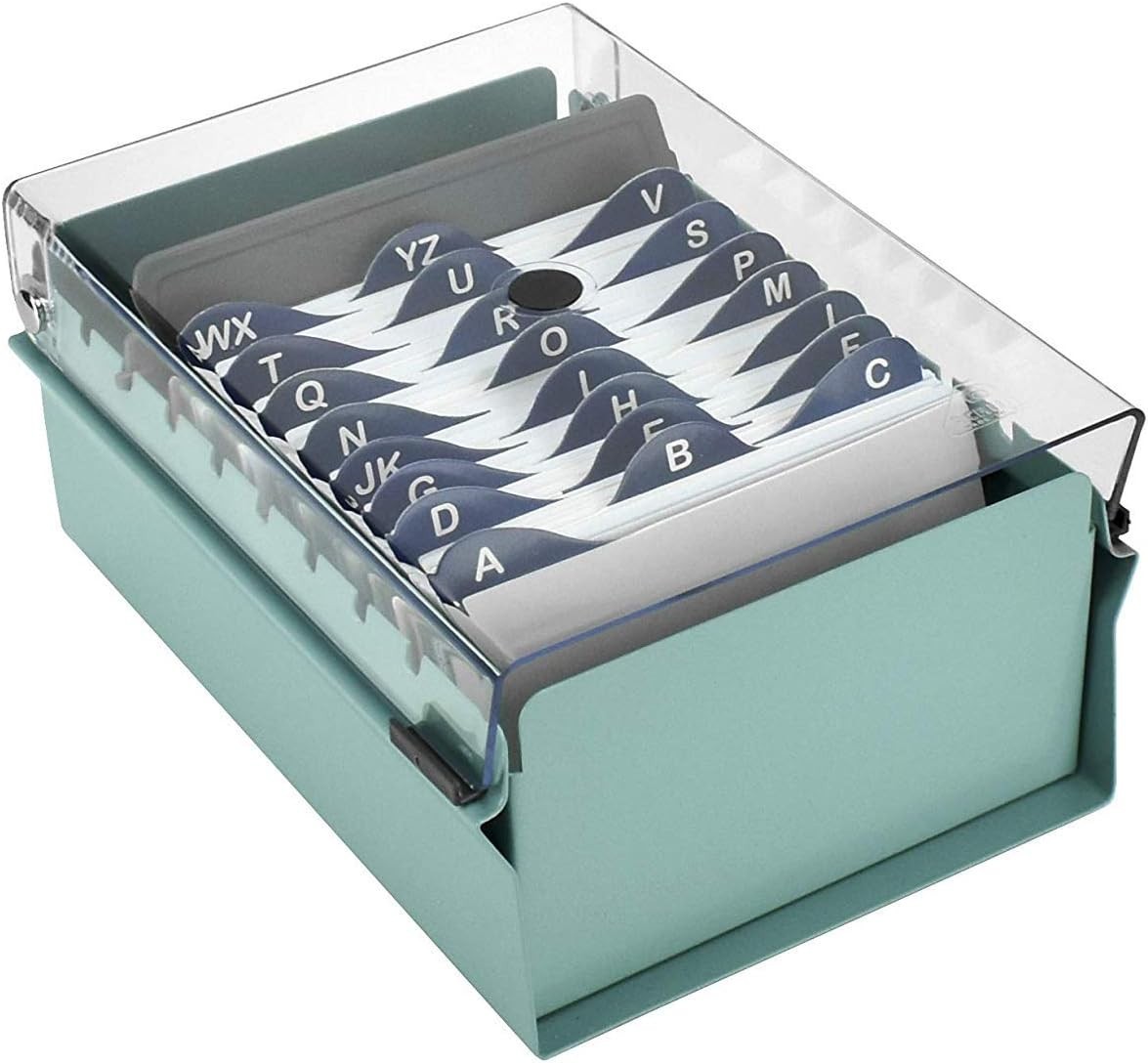 Green Metal Card File Holder with AZ Index – Modern Design