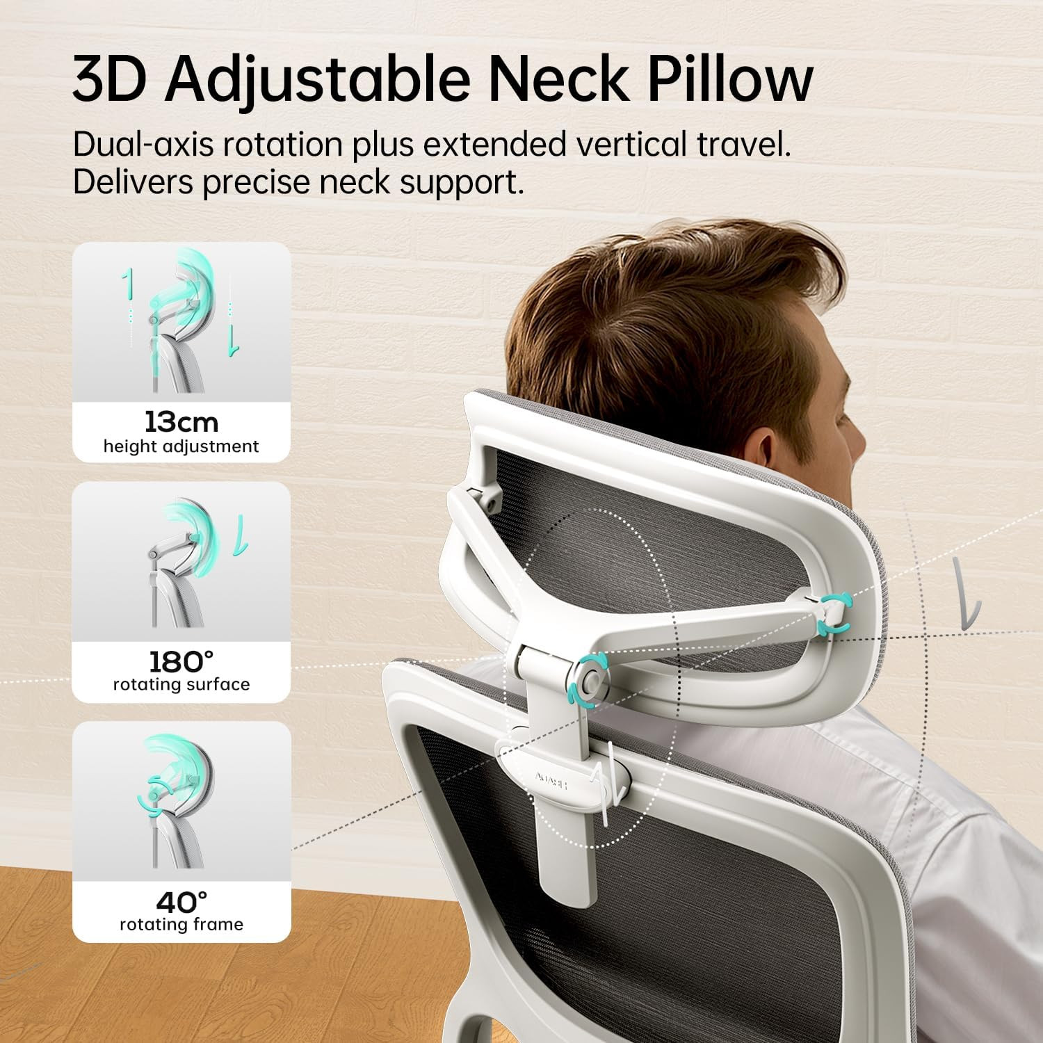 Ergonomic Office Chair with 3D Lumbar Support & Footrest – White