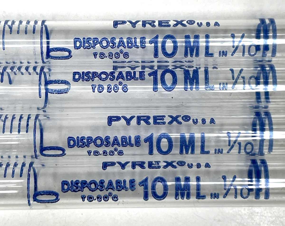 Pyrex Corning Glass Works 10ml Pipette Set of Four Disposable Serological 20°C