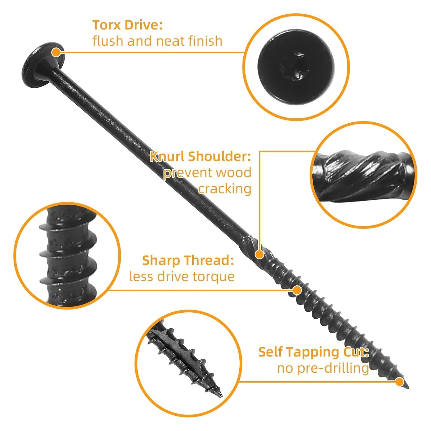 200Pcs Lag Screws #14 x 6 Inch Heavy Duty Structural Wood Screws Star Drive