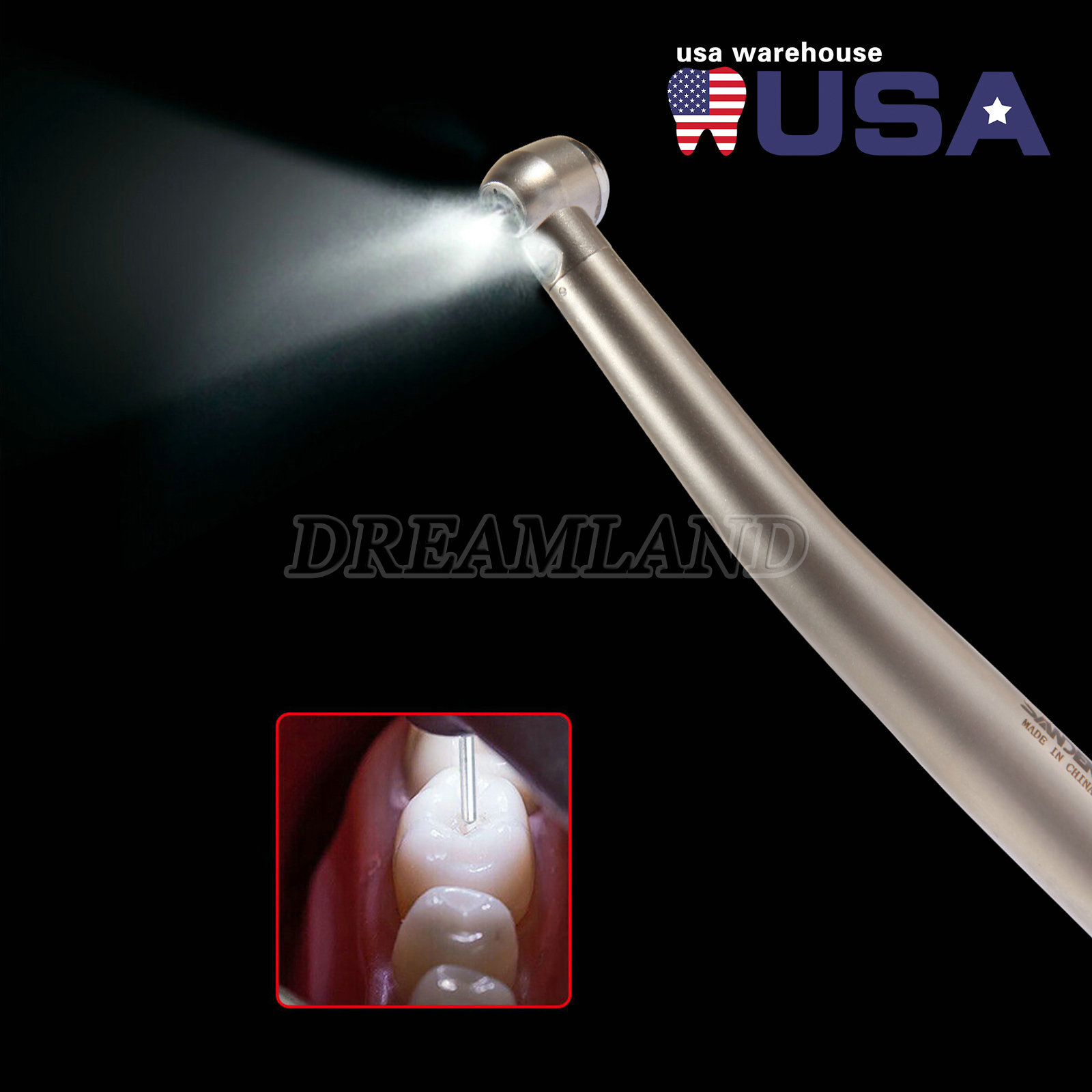 Dental E-generator LED Triple spray Fiber Optic Handpiece High Speed 4 Hole