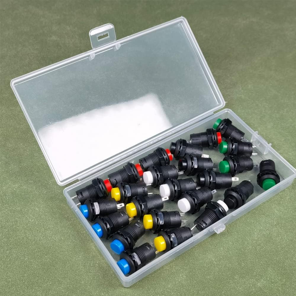 24pcs 12mm Latching Push Button Switch SPST ON/OFF AC 250V/1.5A 125V/3A, Lockabl
