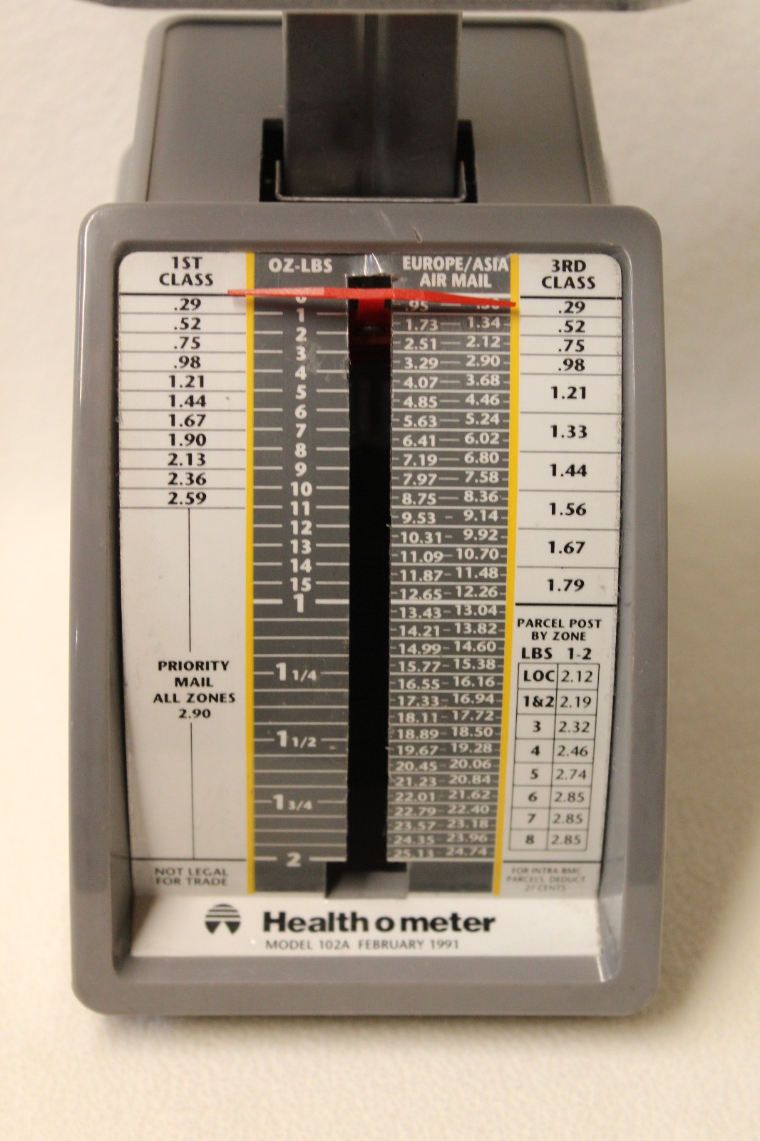 VINTAGE 1991 HEALTH O METER MODEL 102A AIR MAIL SCALE, OUNCES up to 2 POUNDS