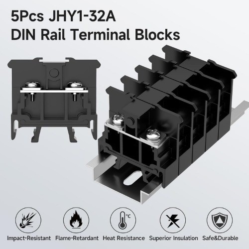 JHY1 DIN Rail Terminal Block Strip 660V 32A 6mm 5Pcs