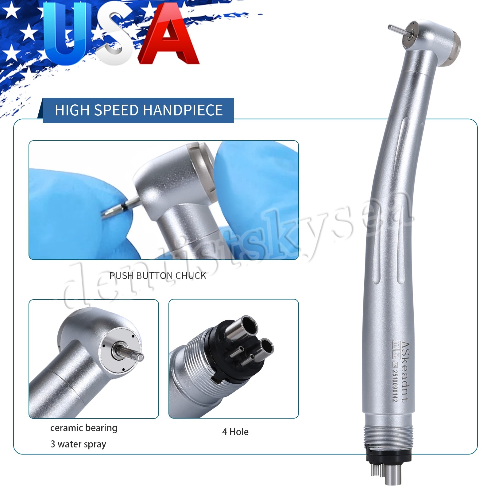 Dental High Speed Handpiece 4-Hole Quick Coupler Fit KaV NSK Turbine Push Button