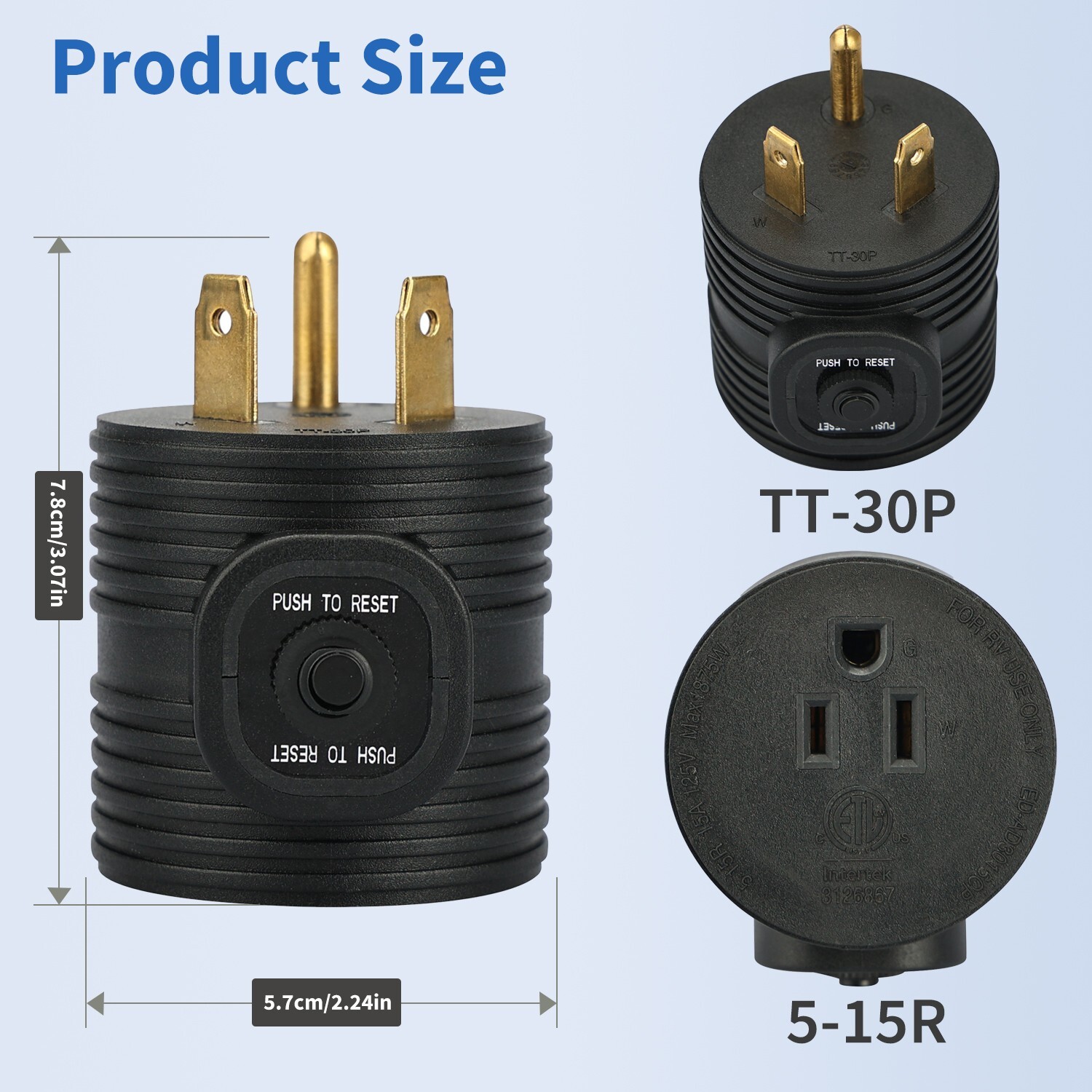 30Amp to 15 Amp Overload Protector RV Power Adapter Plug Circuit Breaker