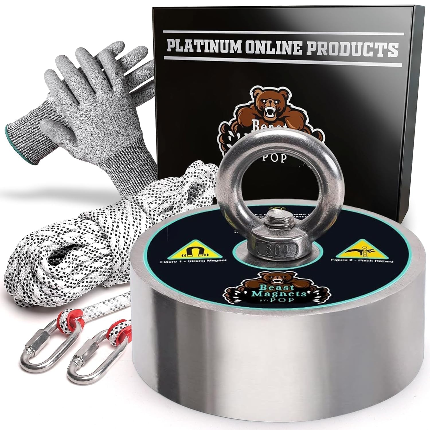 3000LB 360 Degree Fishing Magnet Kit Neodymium N52 Magnet w/65ft 8mm Rope Set