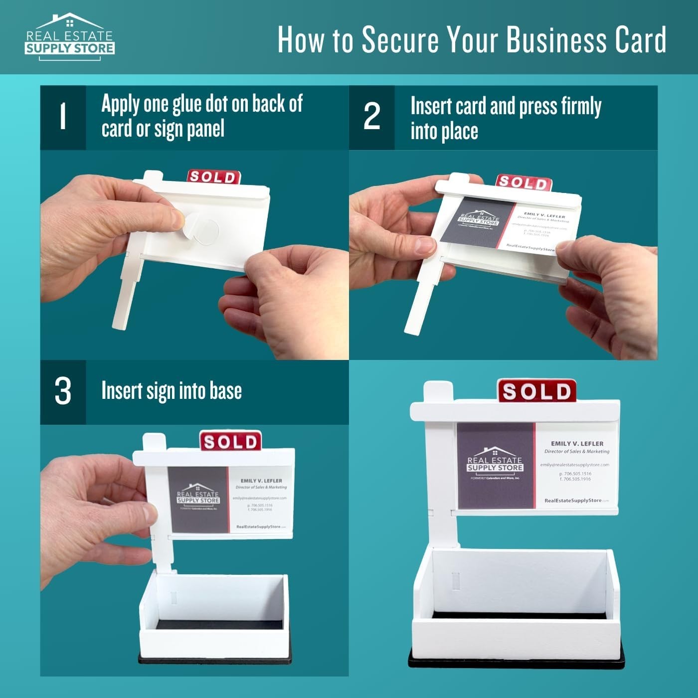 SOLD Sign Business Card Holder with Tray –Wooden Desk Display (Holds 100 Cards)