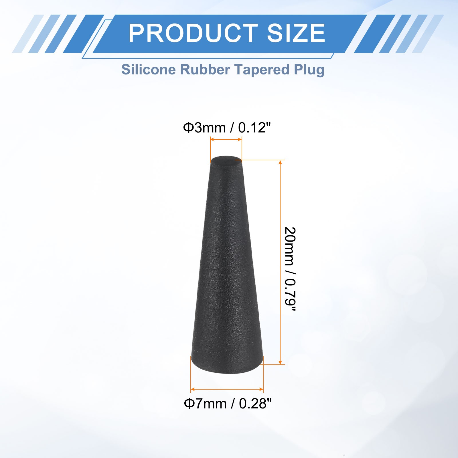 12Pcs Rubber Stoppers 3mm to 7mm 20mm Solid Tapered Lab Rubber Plugs